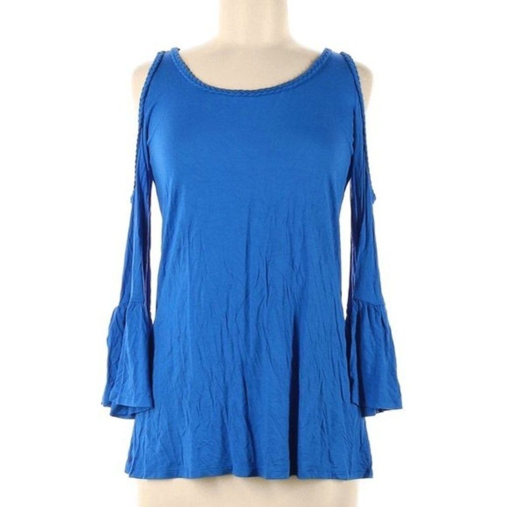 CABLE & GAUGE - Cold Shoulder Bell Cuff Long Sleeve Top